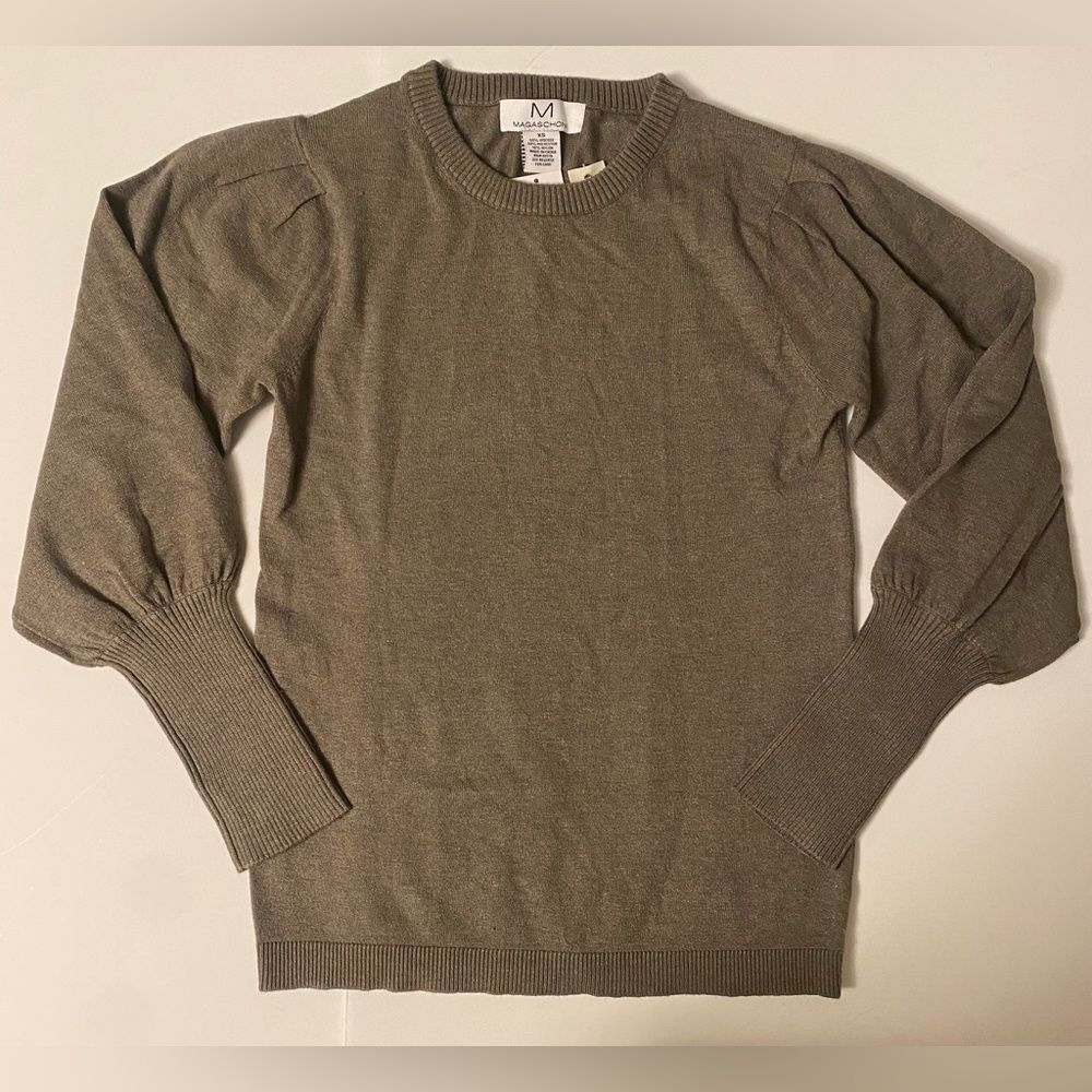 Magaschoni Olive Heather Crew Neck Sweater NEW XS